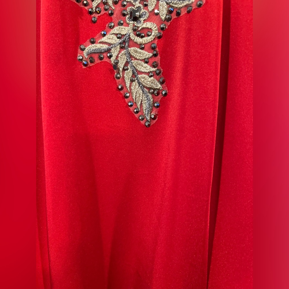 Stunning Red Gown with Nude beaded Top and Train. - Picture 7 of 17
